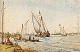 Hendrick Paintings - River Landscape by Hendrick Avercamp